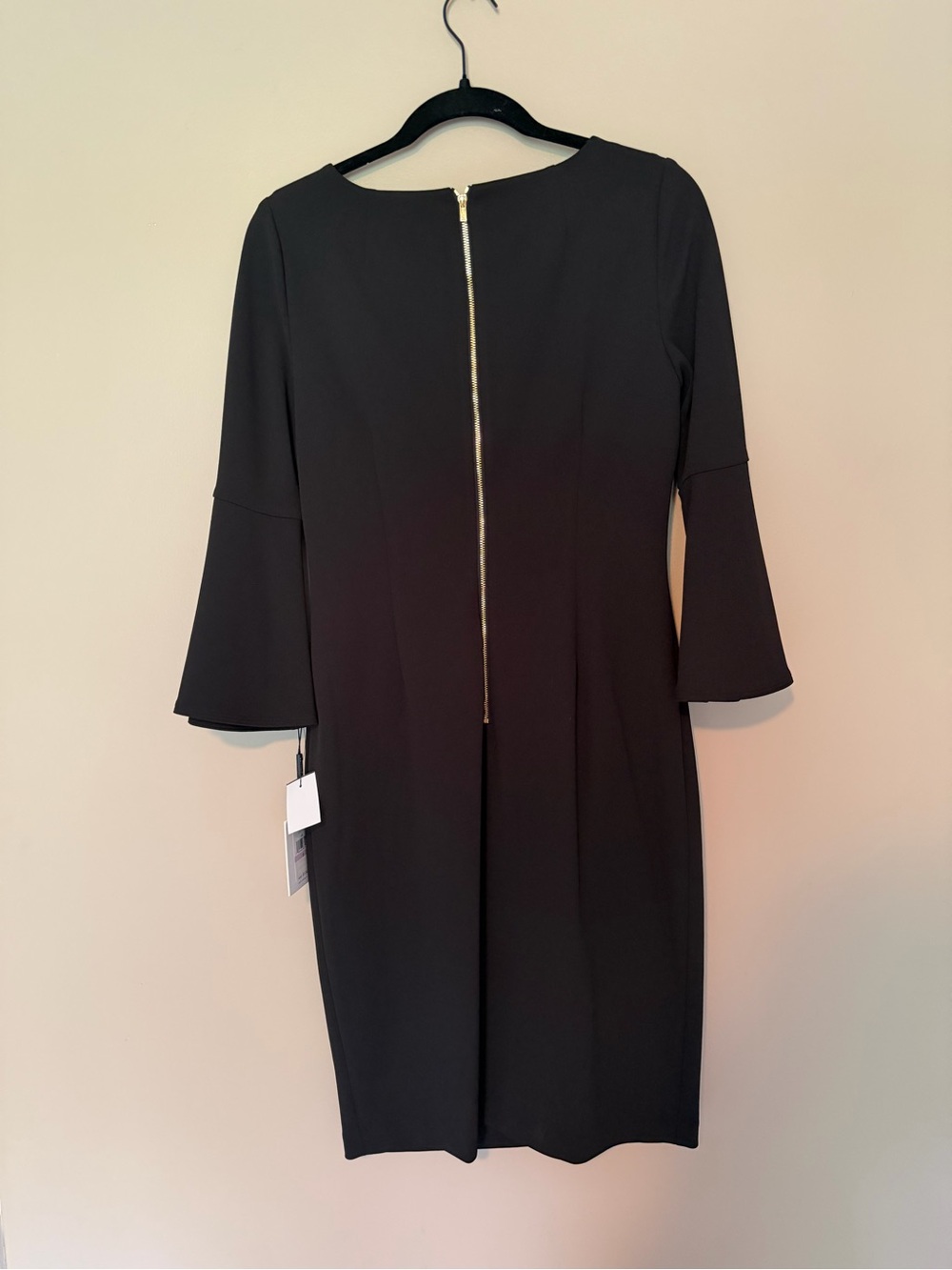 NWT Calvin Klein Black Midi Dress with Bell Sleeves - Picture 2 of 4